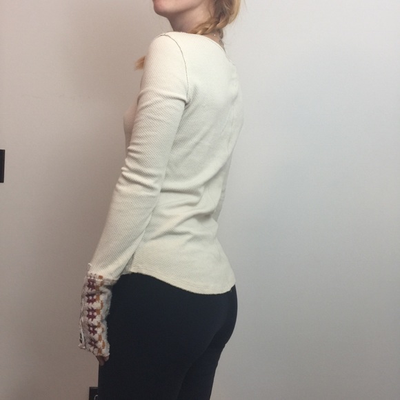 We The Free Ivory Red Sweater Cuff Thermal Shirt - Picture 5 of 8